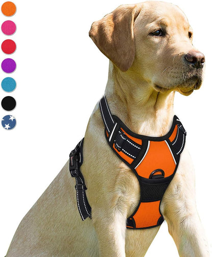 BARKBAY No Pull Dog Harness Front Clip Heavy Duty Reflective Easy Control Handle for Large Dog Walking(Orange,XL)