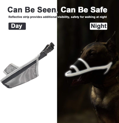 Crazy Felix Nylon Dog Muzzle for Small Medium Large Dogs Dachshund Beagle Poodle Labrador, Air Mesh Breathable and Drinkable Pet Mouth Guard for Anti-Biting Chewing Scavenging (XS, Reflective Trim)