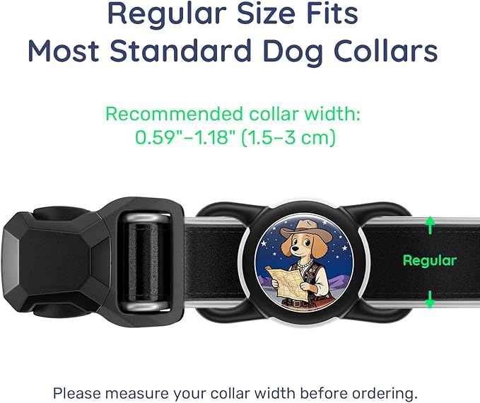 Dog AirTag Holder for Dog Collar, Soft Silicone Slide-On Case for Apple AirTag, No-Dangle Quiet Protective Holder with Eye-Catching Pet Character Designs, Black-Trail Guide