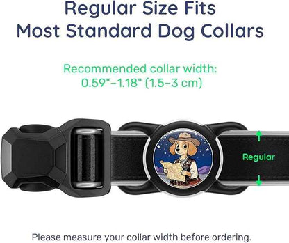 Dog AirTag Holder for Dog Collar, Soft Silicone Slide-On Case for Apple AirTag, No-Dangle Quiet Protective Holder with Eye-Catching Pet Character Designs, Black-Trail Guide