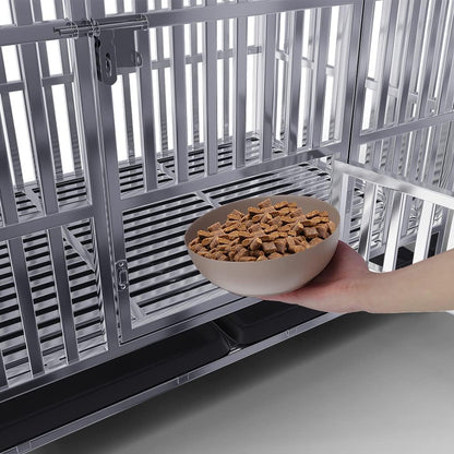 Collapsible Stainless Steel Dog Crate, 30" 37" 42" 48" Sizes, Lockable Wheel, with Tray, Stackable, Heavy Duty, Divider, Indoor and Outdoor (48insm)