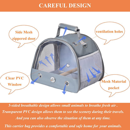 Bird Carrier Travel Cage with Stand (with Tray), Small Bird Travel Carrier for Parrot, Small Bird Cage for Travel Parakeet Carrier with Shoulder Strap, Side Access Window (Blue)