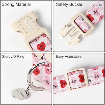 DOGWONG Valentine's Dog Collar, Adjustable Durable Pink Heart Dog Collar Cute Girl Dog Collar for Small Medium Dogs