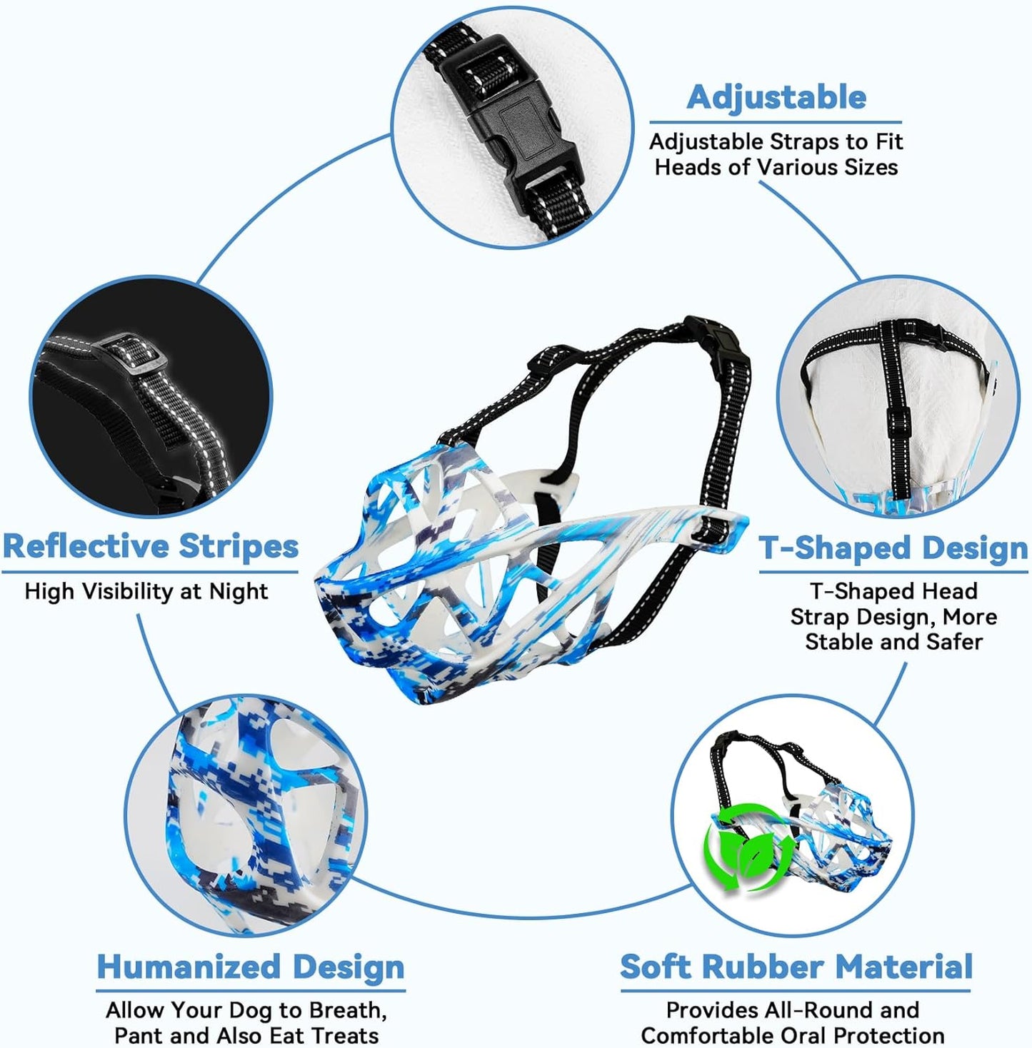 Dog Muzzle for Large Dogs, Breathable Basket Muzzles for Small, Medium and X-Large Aggressive Dog, Allows Panting Drinking, Suitable for Grooming Trimming Training (Camouflage Blue, L)