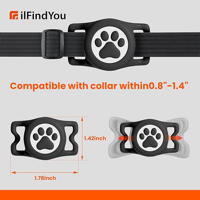 IP68 Waterproof Compatible with AirTag Dog Collar Holder, Silicone Dog for Airtag Holder for Apple AirTags (Black&Pink)