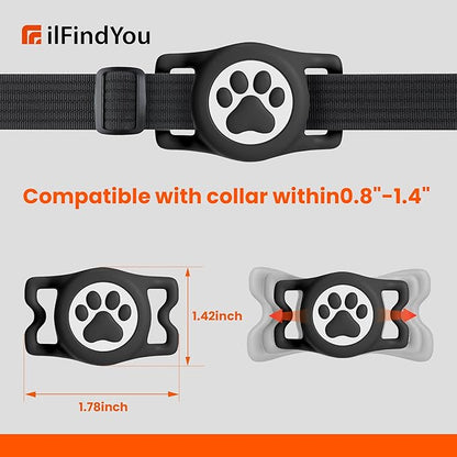 IP68 Waterproof for AirTag Dog Collar Holder, Silicone Dog Air tag Holder for Apple Air Tag (Black&Rose)