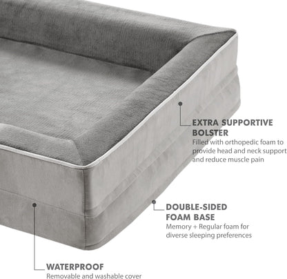 Friends Forever Orthopedic Dog Bed for Medium Dogs, Waterproof Memory Foam Dog Sofa Bed M with Removable Washable Cover, Ally Grey, 28x23x6.5