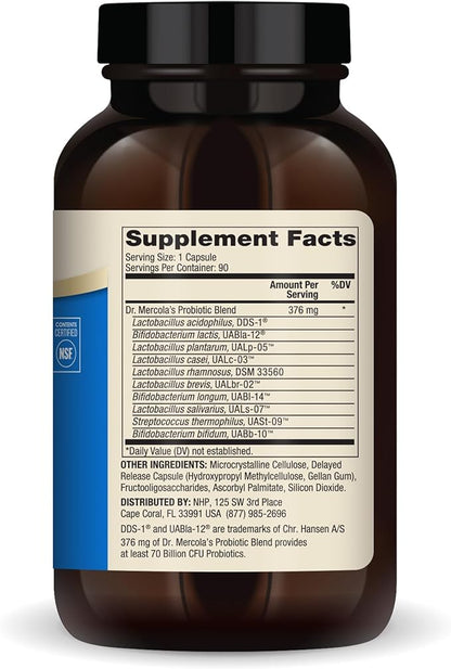 Dr. Mercola Complete Probiotics - 70 Billion CFU - Supports Immune, Digestive & Gut Health - Features 10 Strains - Shelf Stable - GMO-Free, Gluten-Free & Soy-Free - 90 Capsules (90 Servings)