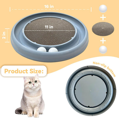 Interactive Cat Ball Track Toy for Indoor Cats, Cat Scratching Board & Exercise Set for Bored Indoor Adult and Kitten Mental & Physical Stimulation, with Spare Ball to Prevent Loss (Grey)