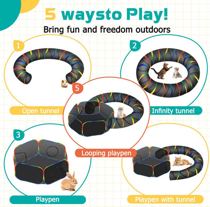 LUCKITTY Outdoor Rainbow Cat Enclosures Playground,Outside House for Indoor Cats Include Portable Tent, Circle Cat Playpen Tunnel Catio, for Cats, Kitty and Small Animals,Within Storage Bag