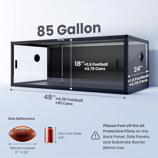 85 Gallon Reptile Tank, Front Opening Snake Tank for Easy Maintenance, Reptile Enclosure with Top Screen Ventilation 48''x24''x18''