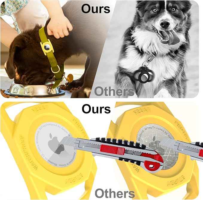SANKALA Airtag Dog Collar Holder, [1 Pack] Waterproof Airtag Case for Dog Collar, TPU & Silicone Full Body Covered Anti-Lost Apple Air Tag Collar Holder Protective Airtag Case for Pet Collar, Yellow