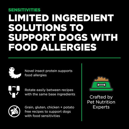 Go! Solutions Sensitivities Limited Ingredients, Grain-Free Dry Dog Food, Insect Recipe for Sensitive Stomach, 12 lb Bag