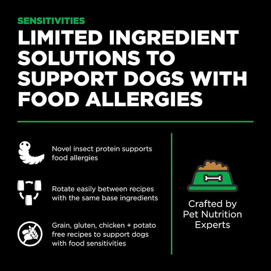 Go! Solutions Sensitivities Limited Ingredients, Grain-Free Dry Dog Food, Insect Recipe for Sensitive Stomach, 3.5 lb Bag