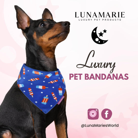 LunaMarie - Luxury Pet Birthday Bandanas -Premium & Silky Poly Fabric | 100% Handmade | Custom Shape Dual Layered (4th of July, Large)