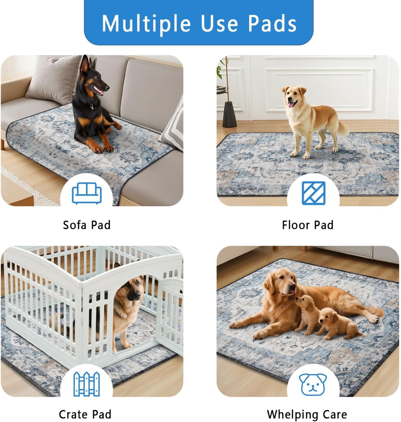 Washable Pee Pads for Dogs 2 Pack, Absorbent Reusable Puppy Pads Waterproof, Leakproof & Non-Slip Whelping Pad, Potty Training Pads for Dogs Playpen Mat 48x48