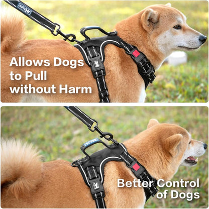 PoyPet No Pull Dog Harness, No Choke Front Clip Reflective Dog Vest with Soft Padded Vertical Handle, 3 Leash Attachments for Small Medium Large Dogs (Black,L)