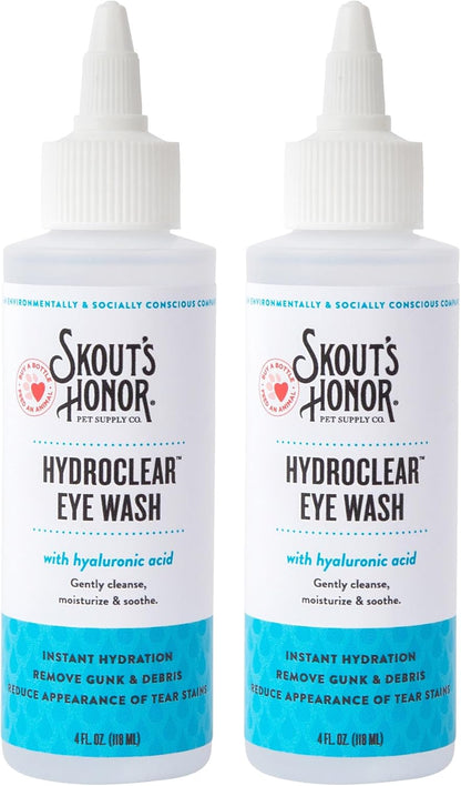 SKOUT'S HONOR HydroClear Eye Wash with Hyaluronic Acid, 4oz Bottle - Non-Medicated, Daily Eye Care for Dogs & Cats, 2-Pack
