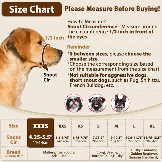 Crazy Felix Nylon Dog Muzzle for Small Medium Large Dogs Dachshund Beagle Poodle Labrador, Air Mesh Breathable and Drinkable Pet Mouth Guard for Anti-Biting Chewing Scavenging(XXXS, Grey)