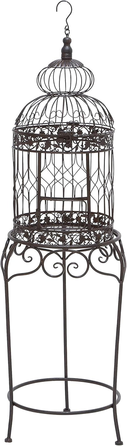 Deco 79 Vintage Metal Free-Standing Birdcage, 14" x 14" x 47", Black