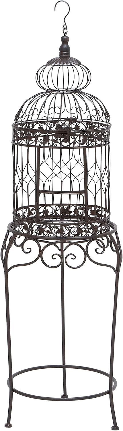 Deco 79 Vintage Metal Free-Standing Birdcage, 14" x 14" x 47", Black