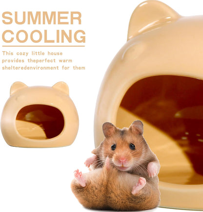 Ceramic Hamster Hideout Hamster House Guinea Pigs Hideout Accessories Hamster cage Accessories Chinchillas Hedgehogs Den and Small Pet Habitats (Orange)