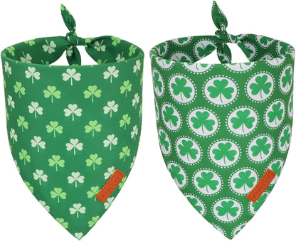 PTDECOR St.Patrick's Day Dog Bandana,Green Shamrock Reversible Holiday Dog Scarf, Multi Size, Triangle Irish Bandanas for Medium Large Pets (Large)