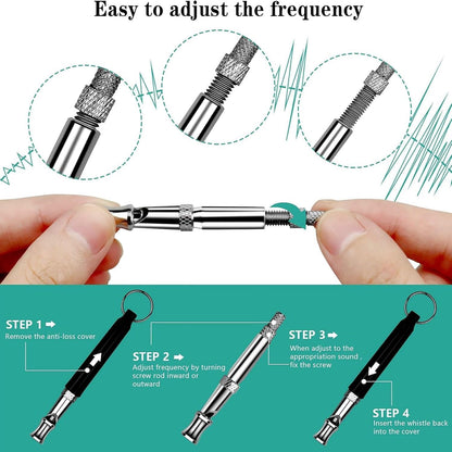 3 PCS Dog Whistles Set, Adjustable Recall Dog Training Whistle Silent Dog Whistle to Stop Barking with Lanyard,Dog Clicker(Black)