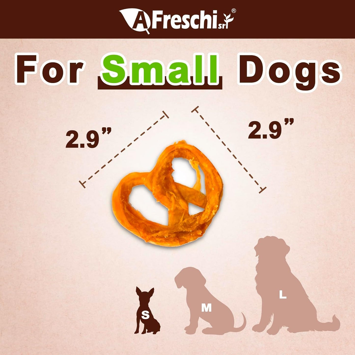 Afreschi Natural Turkey Tendon Pretzel (S) Pack of 4, Dog Treats for Signature Series, All Natural Human Grade Puppy Chew, USA-Sourced Turkey Tendon, Hypoallergenic, Rawhide Alternative