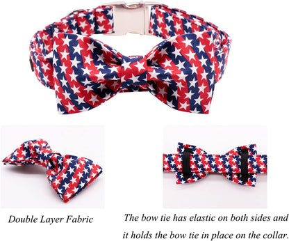 Lionet Paws Patriotic Dog Collar with Bowtie, 4th of July, Soft and Comfortable, Adjustable Collar for X-Large Dogs, Neck 16-26 inches