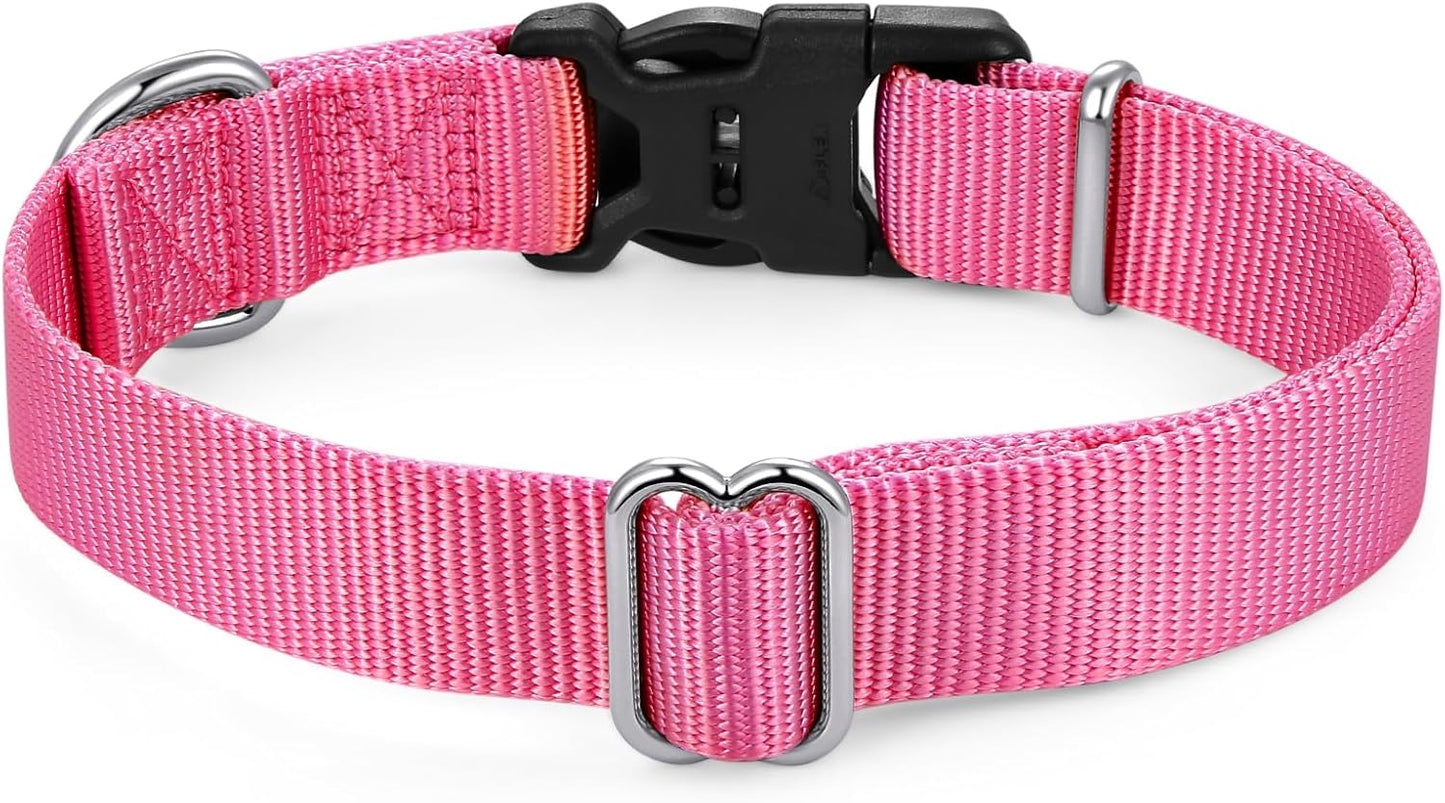 Mikivery Nylon Dog Collar with Quick Release Buckle Soft Adjustable Sturdy for Small Medium Large Dogs Pink,L