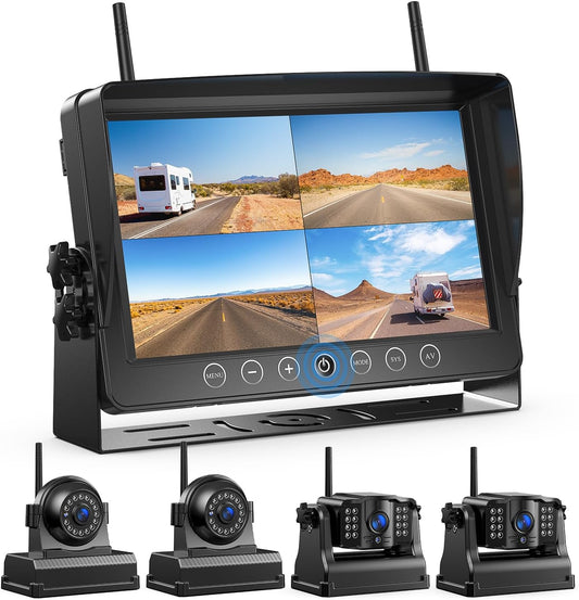 Fookoo HD 1080P 9" Magnetic Wireless Backup Camera,9" IPS Monitor, Rechargeable 2 Side View 2 Rear View Cameras, 1-Min Easy Install, Long Battery Life No Drilling IR Light for RV Truck Trailer DCX904