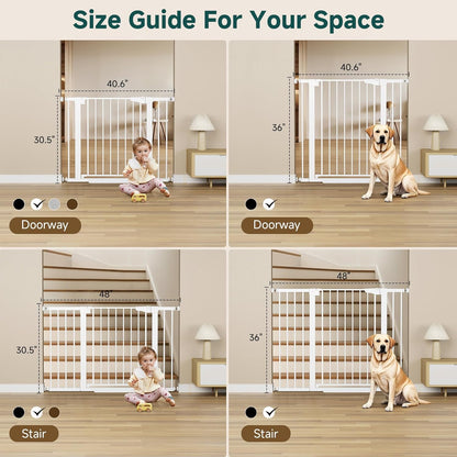 Cumbor 29.7-40.6" Baby Gate for Stairs, Mom's Choice Awards Winner-Dog Gate for Doorways, Pressure Mounted Self Closing Pet Gates for Dogs Indoor, Durable Safety Child Gate with Easy Walk Thru Door