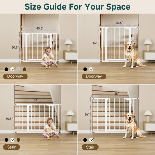 Cumbor 29.7-40.6" Baby Gate for Stairs, Mom's Choice Awards Winner-Dog Gate for Doorways, Pressure Mounted Self Closing Pet Gates for Dogs Indoor, Durable Safety Child Gate with Easy Walk Thru Door