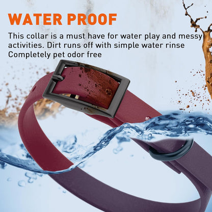 Dogline Biothane Waterproof Dog Collar Strong Coated Nylon Webbing with Black Hardware Odor- Proof for Easy Care Easy to Clean High Performance Fits Small Medium or Large Dogs, Merlot Burgundy