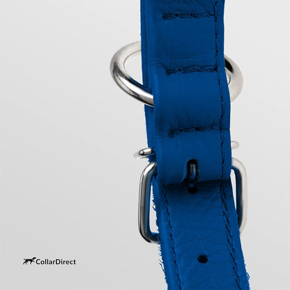 CollarDirect Rolled Leather Dog Collar, Soft Padded Round Puppy Collar, Handmade Genuine Leather Collar Dog Small Large Cat Collars 13 Colors (15-19 Inch, Deep Blue Textured)