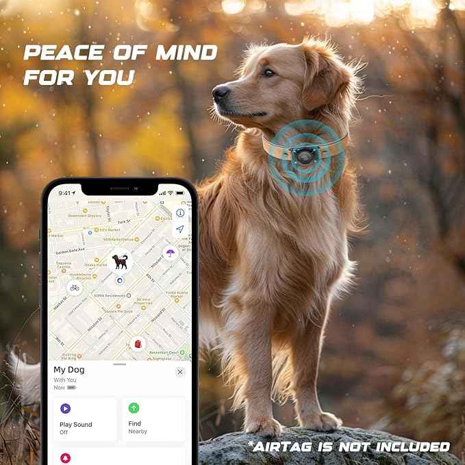 Leather AirTag Dog Collar, Waterproof Dog Collar with Air Tag Holder, Compatible with Apple Air Tag, Reflective, Durable, Comfortable Padded GPS Dogs Collars (Light Brown, XL)