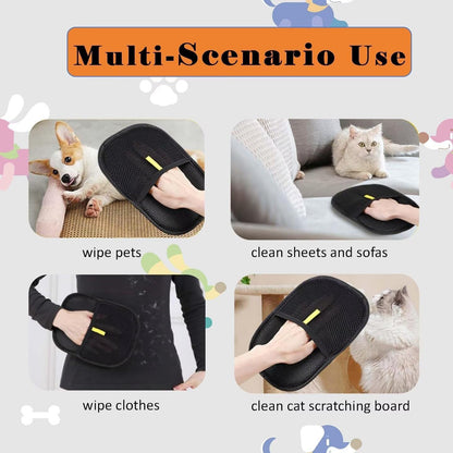 3 PCS Pet Hair Removal Glove for Cats & Dogs, Electrostatic Grooming Gloves for Pet Hair, Reusable Double Sided Static Hair Remover for Couch, Furniture, Carpet & Car Seat
