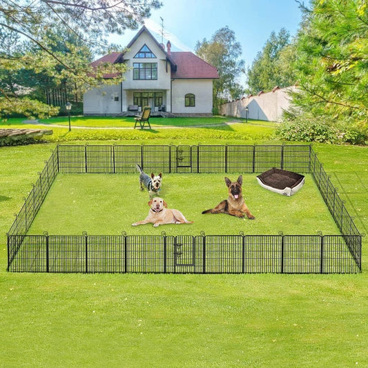 BestPet Dog Playpen Indoor 32 inch 32 Panels Metal Dog Pen Pet Dog Fence Outdoor Exercise Pen with Doors,Pet Puppy Playpen for RV Camping Yard, Black