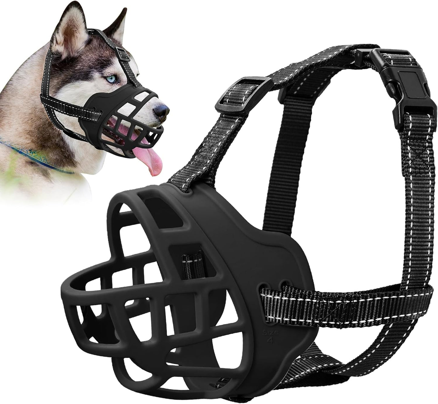 Dog Muzzle for Large Dogs, Breathable Basket Muzzles for Small, Medium and X-Large Aggressive Dog, Allows Panting Drinking, Suitable for Grooming Trimming Training (Black, 5)