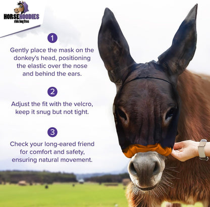 Donkey Fly Mask with Long Ears (Aqua) Made in USA - Mule Fly Mask with Ears Protection from Insects and Bugs, Mini Donkey Soft Mesh Fabric with Adjustable Fastener, Face Cover Supplies for Donkeys