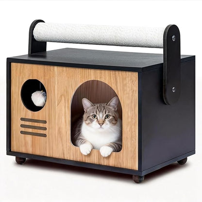 Modern Luxury Cat House & Condo – Indoor Wooden Cat Furniture with XL Lounge, Hammock, Scratching Posts & Climbing Platforms