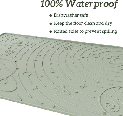 OHMO Dog Food Mat, Silicone Waterproof Cat Food Mat, Non-Skid Spill Proof Pet Feeding Mat for Food and Water, Easy to Clean Dog Placemat(Sage Green, 18.9" x 11.8")