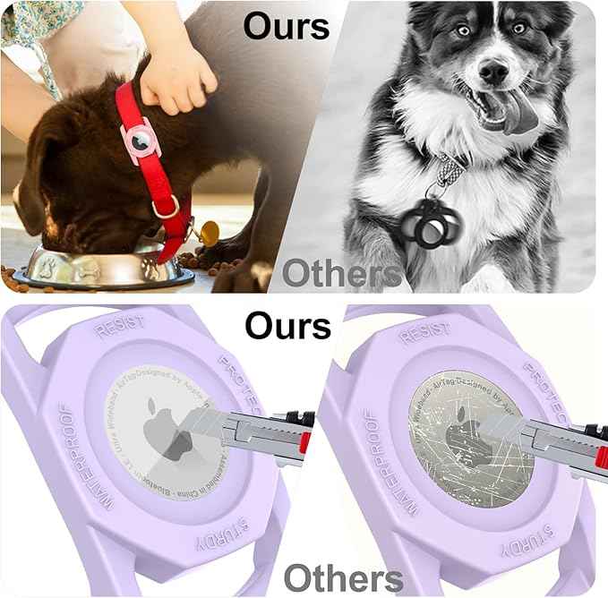 SANKALA Airtag Dog Collar Holder, Waterproof Airtag Case for Dog Collar, TPU & Silicone Full Body Covered Anti-Lost Apple Air Tag Collar Holder Protective Airtag Case for Pet Collar, Purple