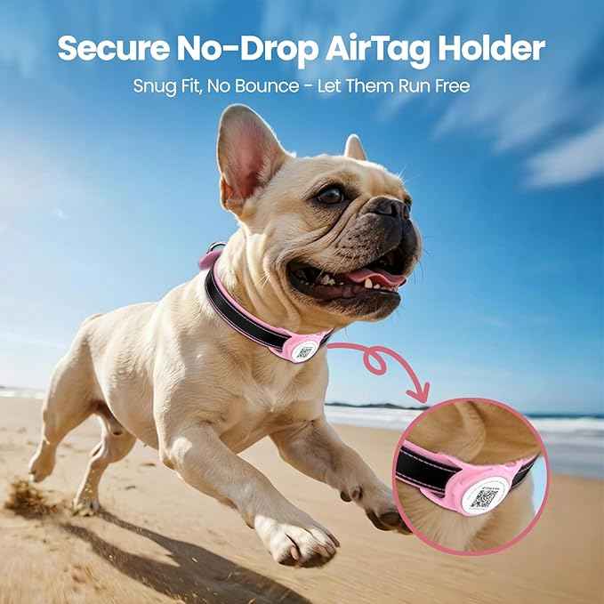 for AirTag Dog Collar Holder, Smart QR Code for Air Tag Holder Cats and Dogs, for AirTag Protective Cases - Scan Alert, Instant Location, Pet Online Profile, Contacts Info (1 Pack, Pink)