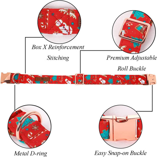 Lionet Paws Christmas Dog Collar with Flower, Dog Flower Collar with Metal Buckle for Dogs, Adjustable Comfortable Dog Collar Girl Gift, M, Neck 13.5-22 in
