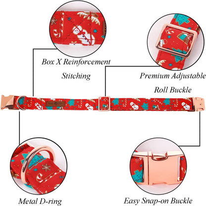 Lionet Paws Christmas Dog Collar with Flower, Dog Flower Collar with Metal Buckle for Dogs, Adjustable Comfortable Dog Collar Girl Gift, L, Neck 16-24 in