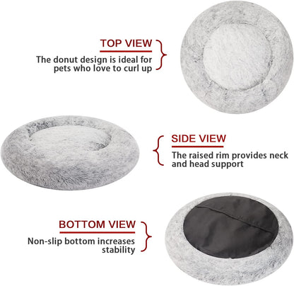 Bedfolks Calming Donut Dog Bed for Extra Large Dogs, 45 Inch Round Plush Bed with Non-Slip Bottom (Dark Grey, Extra Large)