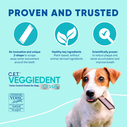 Virbac CET Veggiedent FR3SH Tartar Control Chews for Large Dogs Over 66 Pounds, Plant-Based Formula, 30 Count Bag