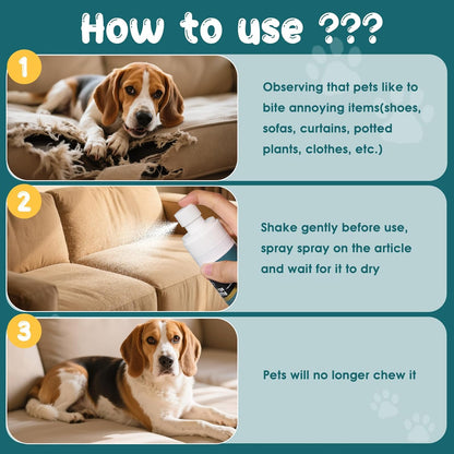 TEFELE 150ML No Chew Spray for Dogs Bitter Apple Spray Deter Dogs from Chewing Keep Furniture and belongings Safe from Licking and Chewing Helps Prevent Repeated Marking by Pets